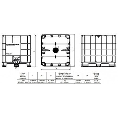 Serbatoio Graf IBC Natural da 1000 litri su pallet