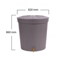 Serbatoio d'acqua in polipropilene da 300 L. Recuperatore d'acqua 82x86 cm con rubinetto, grigio