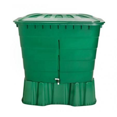 Réservoir d'eau en polypropylène 500 L. Recuperateur d Eau 124x80x92 cm, avec socle de support 124x80x33 cm, vert
