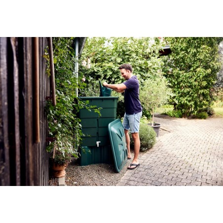 Serbatoio d'acqua in polipropilene da 500 L. Recuperatore d'acqua 124x80x92 cm, con base di supporto 124x80x33 cm, verde