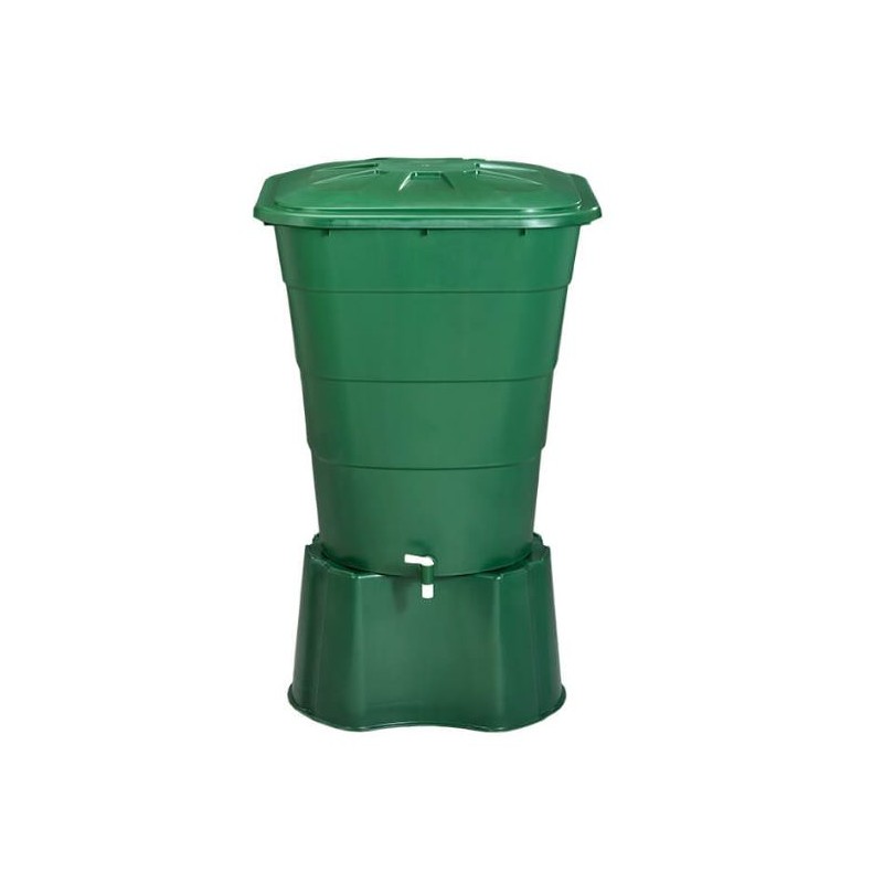 Réservoir d'eau en polypropylène 200 L. Recuperateur d Eau 70x70x80 cm, avec socle de support 60x60x33 cm, vert