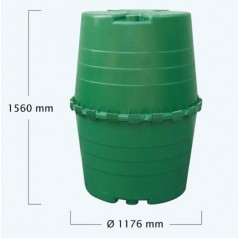 Réservoir d'eau de pluie en polyéthylène 1300 L. Diamètre 118 cm, Hauteur 156 cm. Convient aux installations enterrées