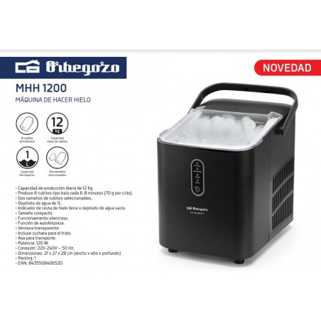 Máquina de gelo autolimpante portátil com alça, 8 cubos de gelo em formato de bala/6 a 8 minutos, 12 kg/24 h