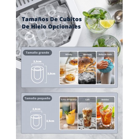 Máquina de gelo autolimpante portátil com alça, 8 cubos de gelo em formato de bala/6 a 8 minutos, 12 kg/24 h