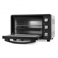 Forno elétrico de mesa de 25 litros, convecção de 1500 W, temporizador, seletor de temperatura, 47 x 38 x 29,5 cm, preto
