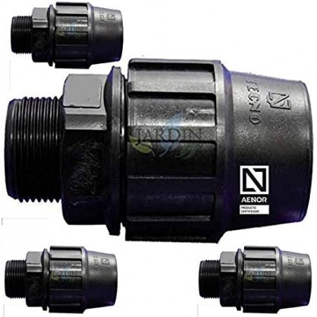 4 raccordi maschio in polietilene da 75 mm x 1 1/2". Prodotto certificato AENOR per tubi idraulici e di irrigazione in PE da 75 