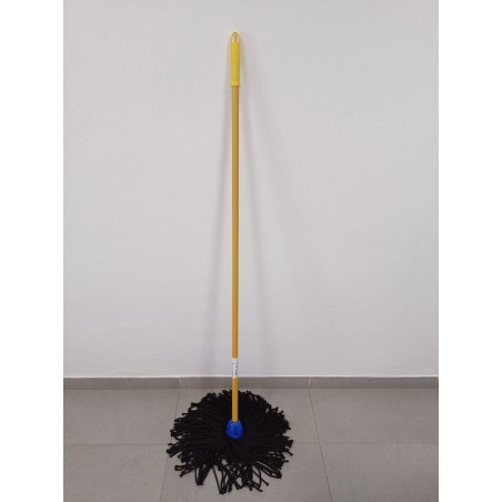 Mocio in microfibra con Filo Nero + Bastone Giallo 140 cm, Filo Universale, Non Graffia il Pavimento, Pavimenti Lisci e Non Ruvi