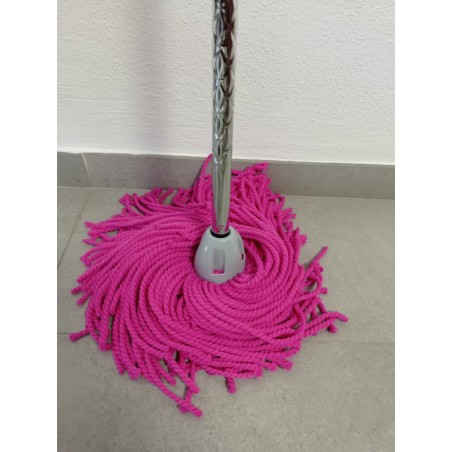 Schleife Bodenwischer Mikrofasermopp mit rosa Faden + Besenstiel 140 cm