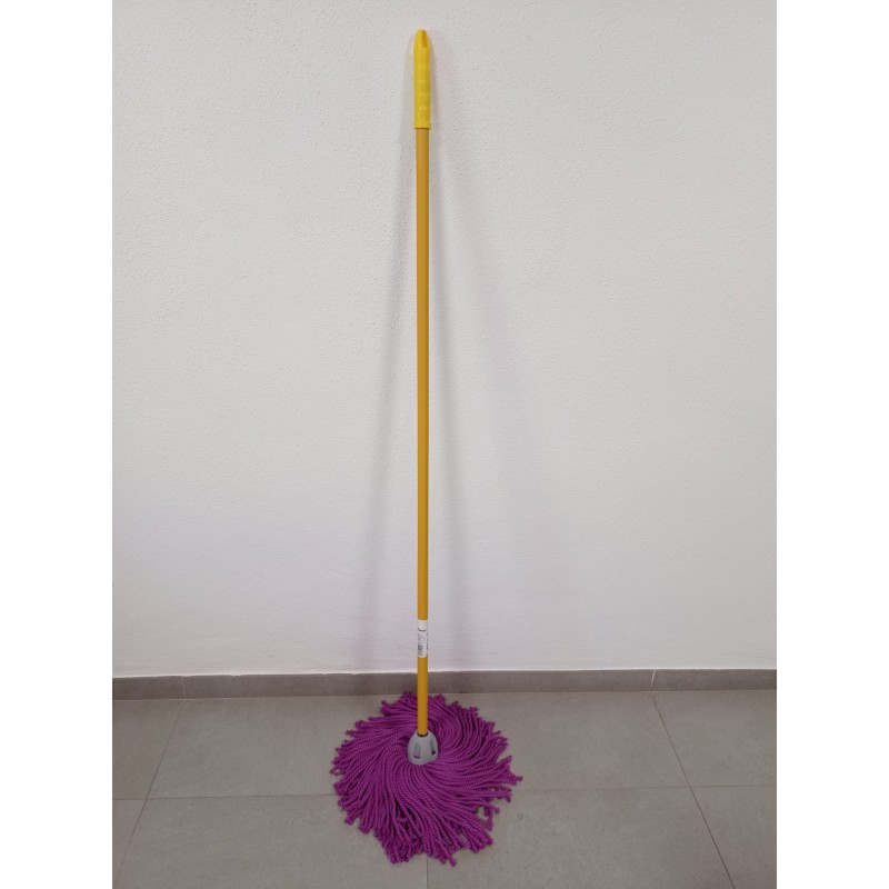 Balai microfibre MAX Pro avec fil violet + bâton jaune 140 cm, fil universel, ne raye pas le sol, sols lisses et non rugueux