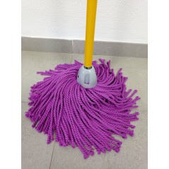 Mocio in Microfibra con Filo Viola + Bastone Giallo 140 cm, Filo Universale, Non Graffia il Pavimento, Pavimenti Lisci e Non Ruv