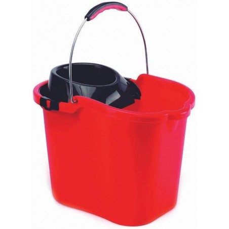 Cubo Fregona rojo Professional Resistente Ovalado 16 L con Escurridor. Incluye Fregona Microfibra MAX Pro Hilo negro