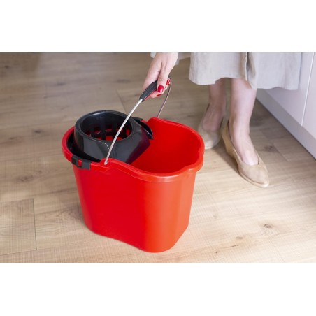 Cubo Fregona Professional Resistente Ovalado 16 litros con Escurridor y Asa Anatómica, rojo