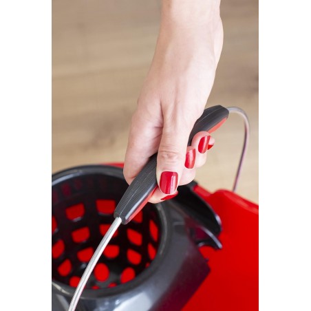 Seau à balai ovale professionnel robuste de 16 litres avec essoreuse et manche anatomique, rouge