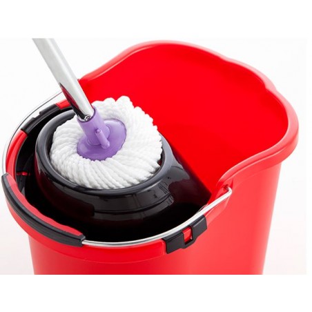 Seau à balai ovale professionnel robuste de 16 litres avec essoreuse et manche anatomique, rouge