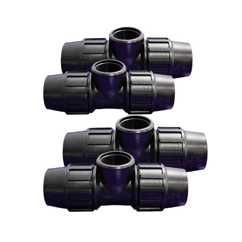 Pack 4 Te Polietileno 25mm x 3/4'' hembra para Tuberia de polietileno 25 mm | Accesorio PE Aenor | Te riego y fontaneria Pack 4 Te Polietileno 25mm x 3/4'' hembra para Tuberia de polietileno 25 mm | Accesorio PE Aenor | Te riego y fontaneria