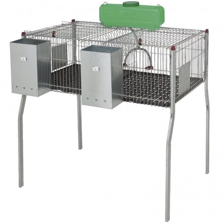 Galvanized rabbit cage with hoppers and waterers, plastic floor, 105x62x99 cm