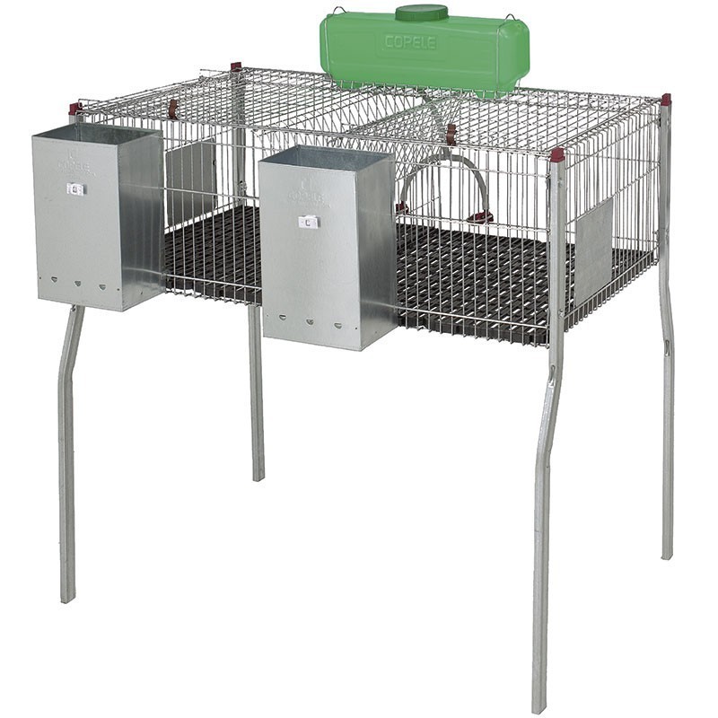 Galvanized rabbit cage with hoppers and waterers, plastic floor, 105x62x99 cm