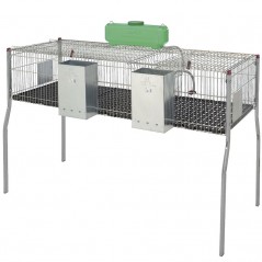 Gaiola galvanizada para coelhos com comedouros e bebedouros, 2 compartimentos, piso de plástico, 157x63x98 cm