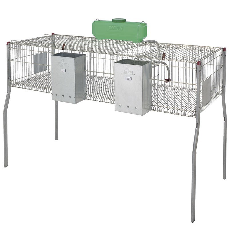 Gaiola galvanizada para coelhos com comedouros e bebedouros, 2 compartimentos, piso de metal, 157x63x98 cm