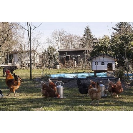 Bebedero para Gallinas Pollos 2L, acero inoxidable, sin BPA, sin bordes peligrosos, colgante, 24,5x19 cm