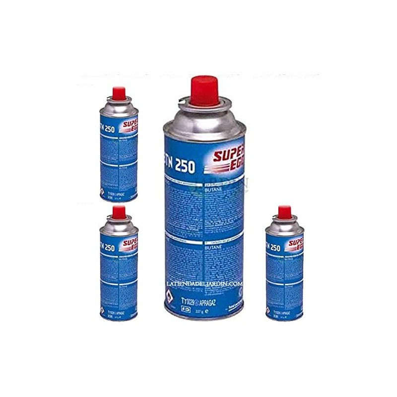 4 x Cartuchos de Gas Butano SuperEgo 220g para Hornillos Quemadores, Cartucho de Gas para Camping 250, Bombonas