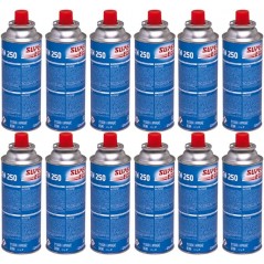 12 x Cartuchos de Gas Butano SuperEgo 220g para Hornillos Quemadores, Cartucho de Gas para Camping 250, Bombonas