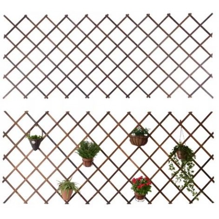 Stained wooden trellis, 40 x 180 cm, for climbing plants. Useful for gardens, fencing, decoration, and supporting plants.