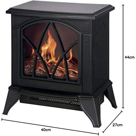 Lareira elétrica 900W-1800W com efeito de chama e dois níveis de aquecimento, 40x27x44 cm, preta