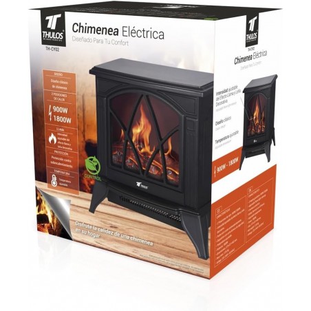 Chimenea Eléctrica 900W-1800W Efecto Llama con Dos Nivelesde Calor, 40x27x44 cm, negro