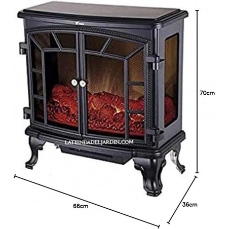 Lareira elétrica 1000W - 2000W com efeito de chama, termostato e temporizador, 70x36x66 cm, preta