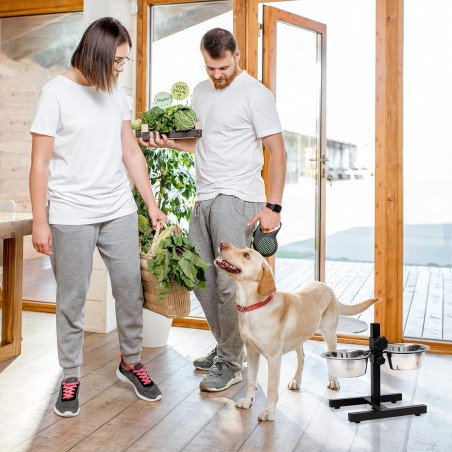 Gamelle double en acier inoxydable pour chien avec support stable et réglable, 2 x 4,5 litres