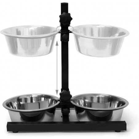 Gamelle double en acier inoxydable pour chien avec support stable et réglable, 2 x 4,5 litres