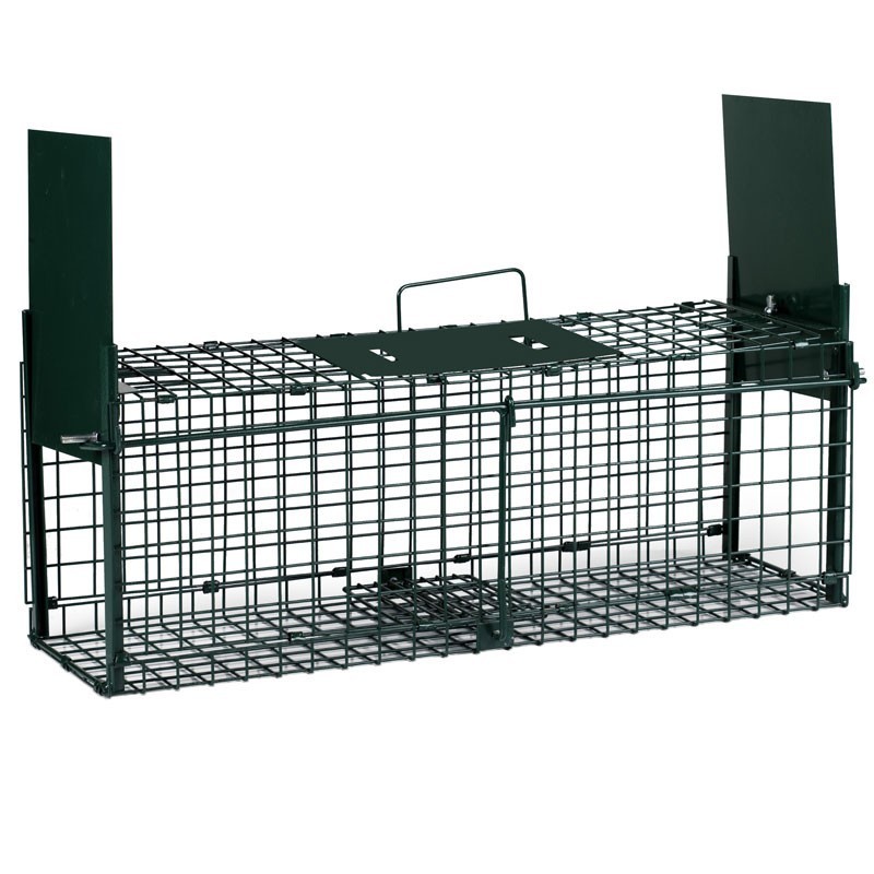 Piège Vivant Réutilisable 61x20x24 cm Piège d'animaux Cage avec 2 entrées pour Martres,Chats,Renards,Raton Laveur