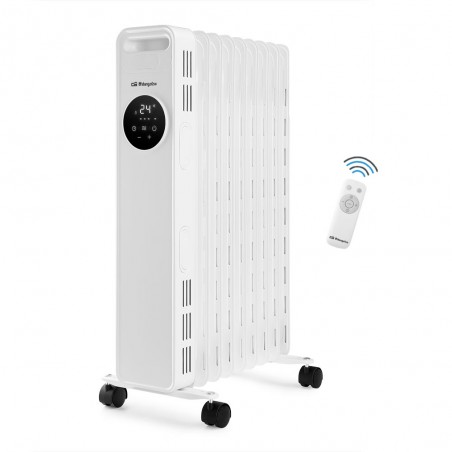 Ölradiator mit 9 Heizelementen. Drei Heizstufen: 800 W - 1200 W - 2000 W. LED-Touchscreen-Bedienfeld. Temperaturbereich: 7°C bis