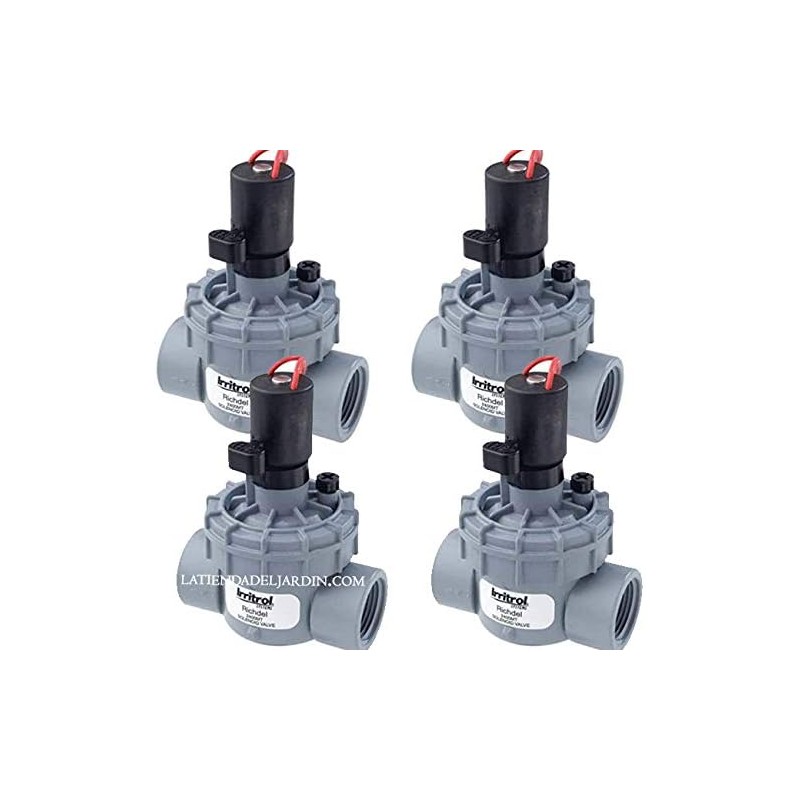 4 elettrovalvole per irrigazione Irritrol 2400MT da 1" e 9 V utilizzate con programmatori di irrigazione alimentati a batteria