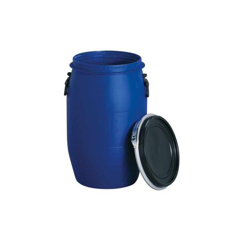 Fut Bidon Alimentaire 30 litres, Ouverture Totale, Baril polyéthylène alimentaire bleu, 60 x 98 cm