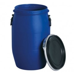 Fut Bidon Alimentaire 120 litres, Ouverture Totale, Baril polyéthylène alimentaire bleu, 60 x 98 cm