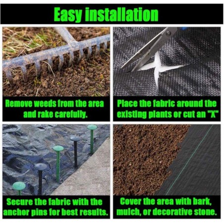 Black weed control mesh, 2 x 100 m, 130 g/m2, breathable, water-permeable geotextile mesh. Weed protection.