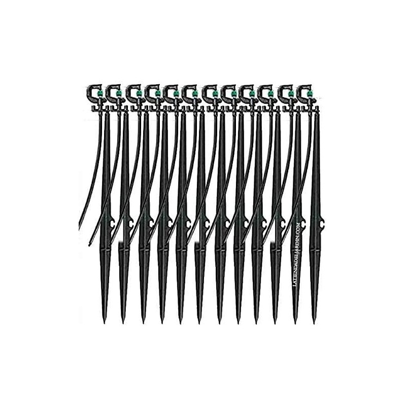 Lot de 100 Système micro-drip arroseur 360º, Portée 2,5-3 m avec Piquet Micro Stake complet 40cm + Tubing + tétine