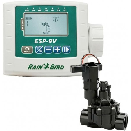 Kit Programador WPX1 + Electroválvula 100DVF 9V 1" Rain Bird, con regulador de caudal