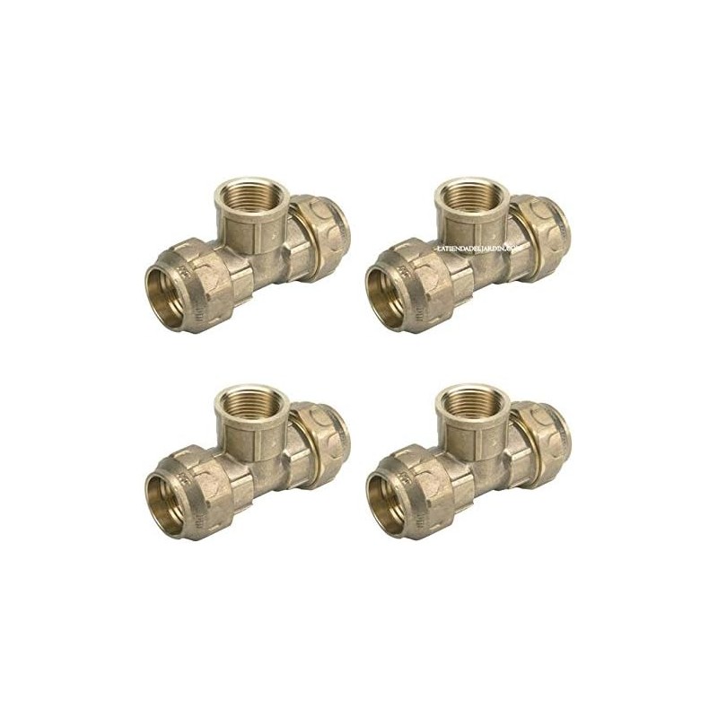 Pack 4 Te hembra Latón 20mm x 1/2'' para tubería de polietileno 20 mm | Accesorio latón | Certificado Aenor | Te rosca hembra Pack 4 Te hembra Latón 20mm x 1/2'' para tubería de polietileno 20 mm | Accesorio latón | Certificado Aenor | Te rosca hembra