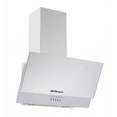 Coifa decorativa Orbegozo em vidro branco. Motor de 105 W. Largura: 70 cm.