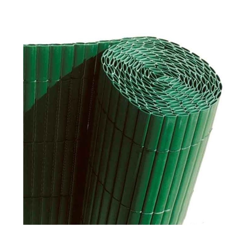 Canisse Synthétique PVC double 1,5 x 5 m avec Cannes Entières vert forcé, Brise-Vue pour Jardins, Balcons et Clôtures