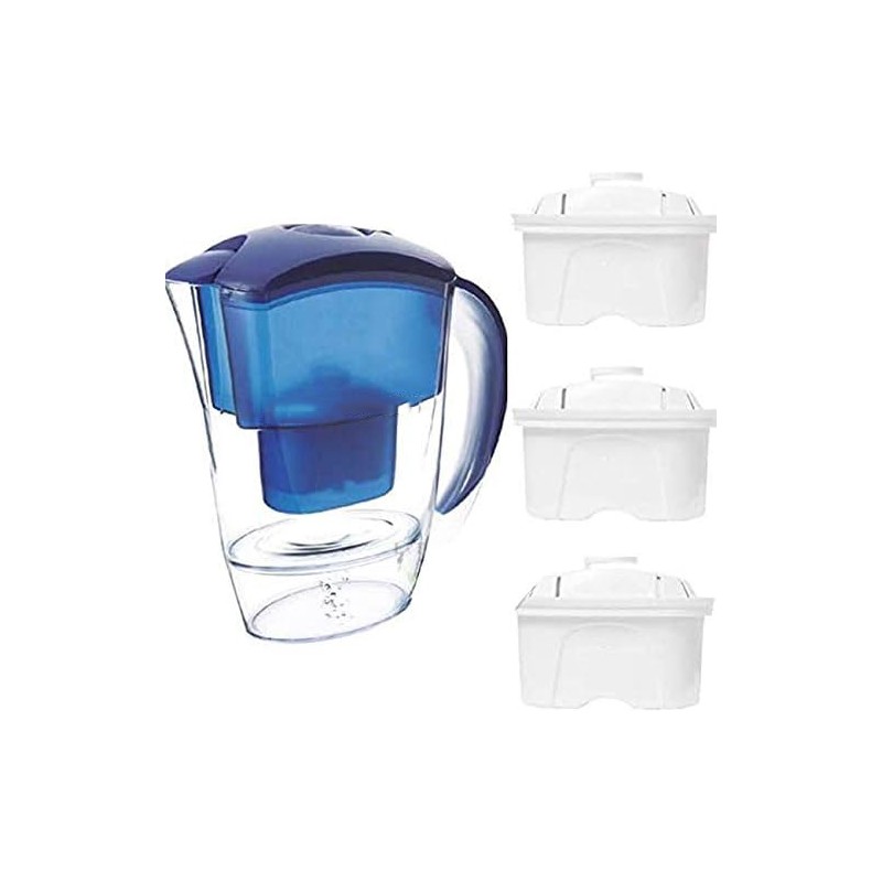 Carafe Filtrante purificateur d'eau de 2 litres + 3 cartouches filtre eau robinet. Réduit PFAS, calcaire, chlore, impuretés..