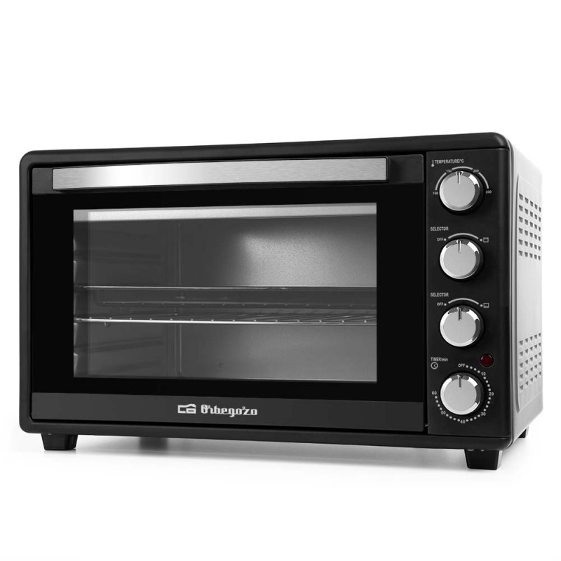 Forno elétrico de mesa de 45 litros, convecção e grelha para assar, 2000 W, temporizador, 54,5 x 44 x 35 cm, preto