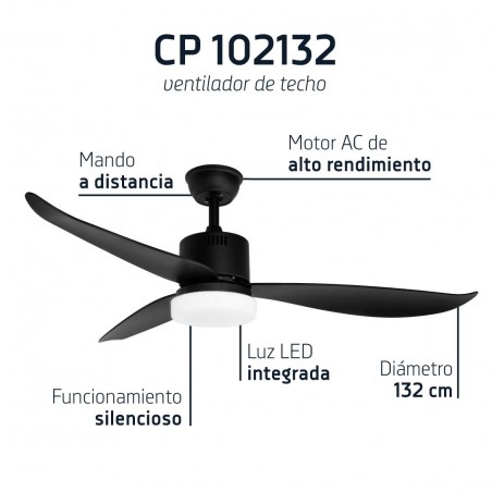 Ventilateur de plafond LED Orbegozo CP102132, 3 vitesses, 3 pales, noir