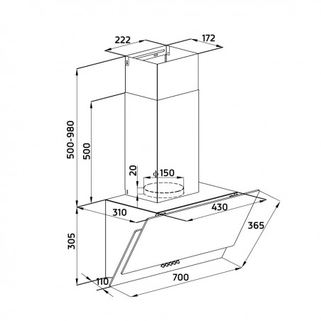 Orbegozo DS74160N Dunstabzugshaube aus schwarzem Glas. 105-W-Motor. 3 Leistungsstufen.