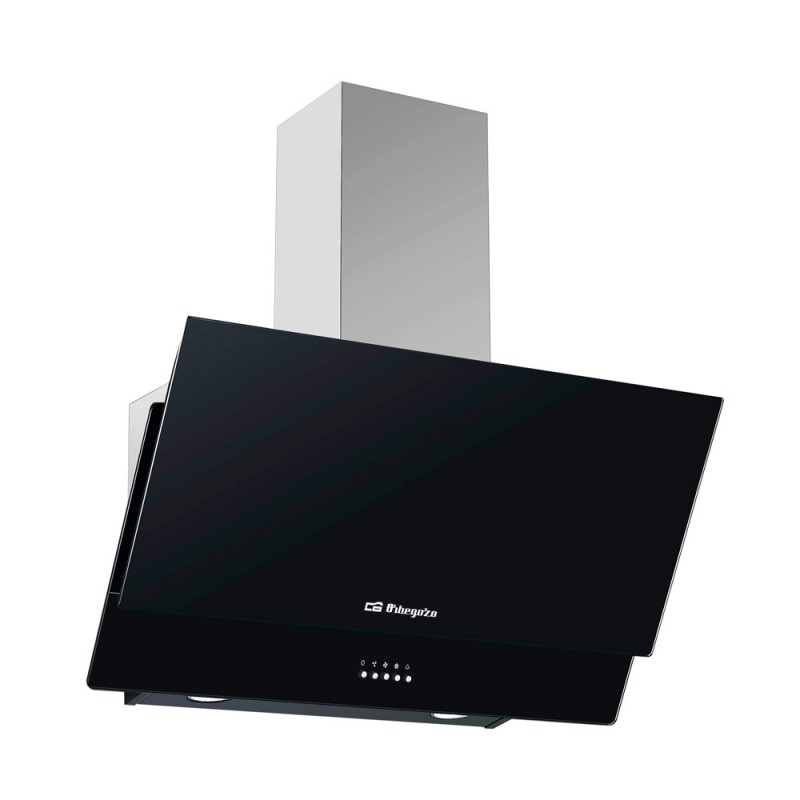 Cappa decorativa in vetro nero Orbegozo.  Classe energetica C. Motore 105W.  3 livelli di potenza.  Cappa decorativa in vetro nero Orbegozo.  Classe energetica C. Motore 105W.  3 livelli di potenza.