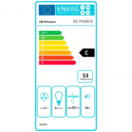 Hotte aspirante en verre noir Orbegozo DS74160N. Moteur 105W. 3 niveaux de puissance.