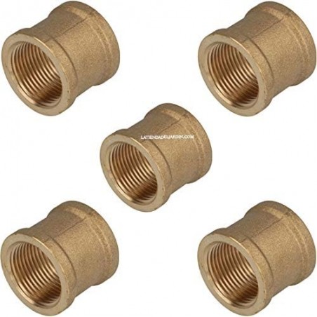 5 x Manguito hembra roscado 3/4" latón para instalaciones de riego y fontanería